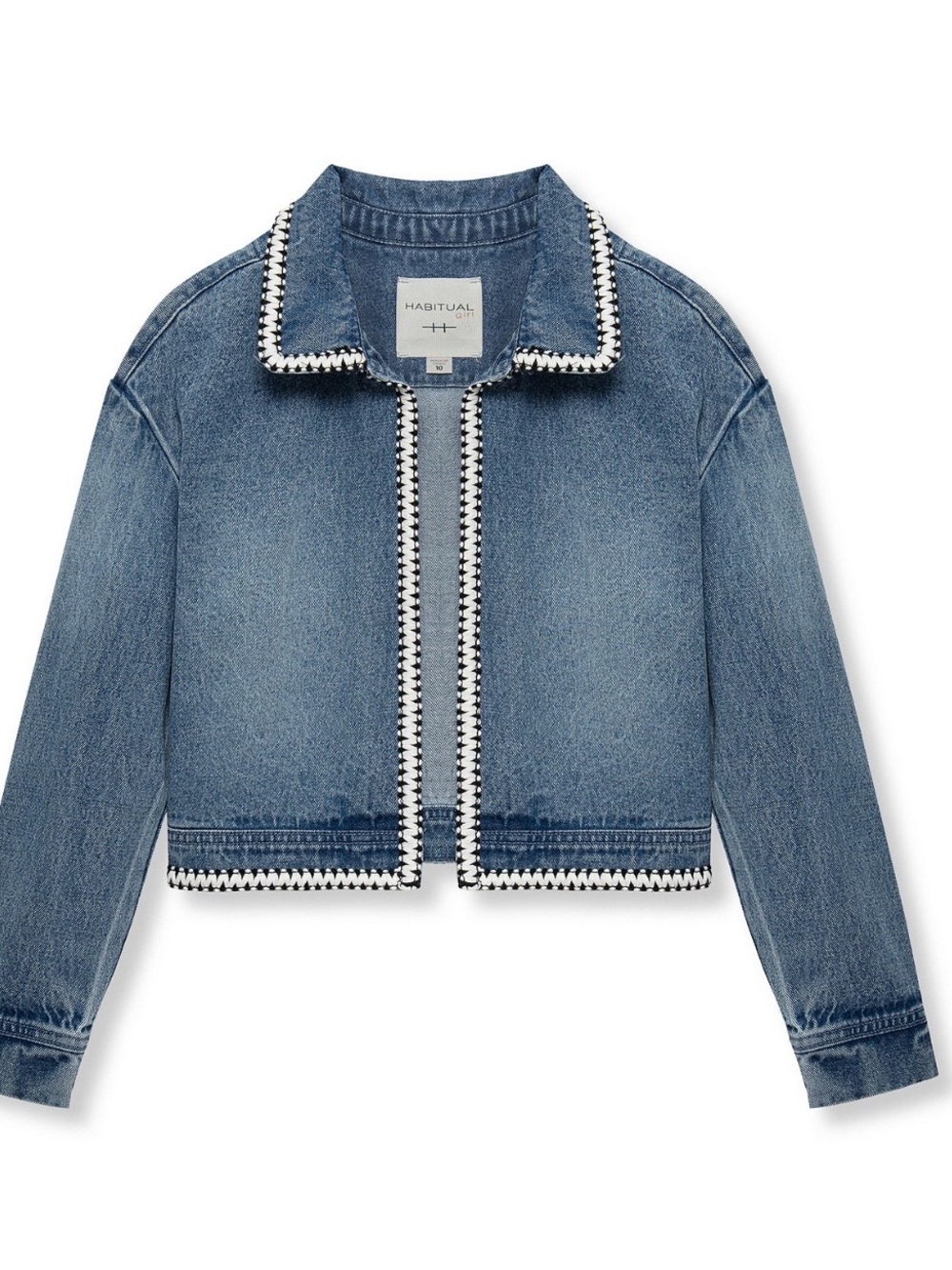 Habitual Blue Denim Cropped Jacket with Black and White Trim